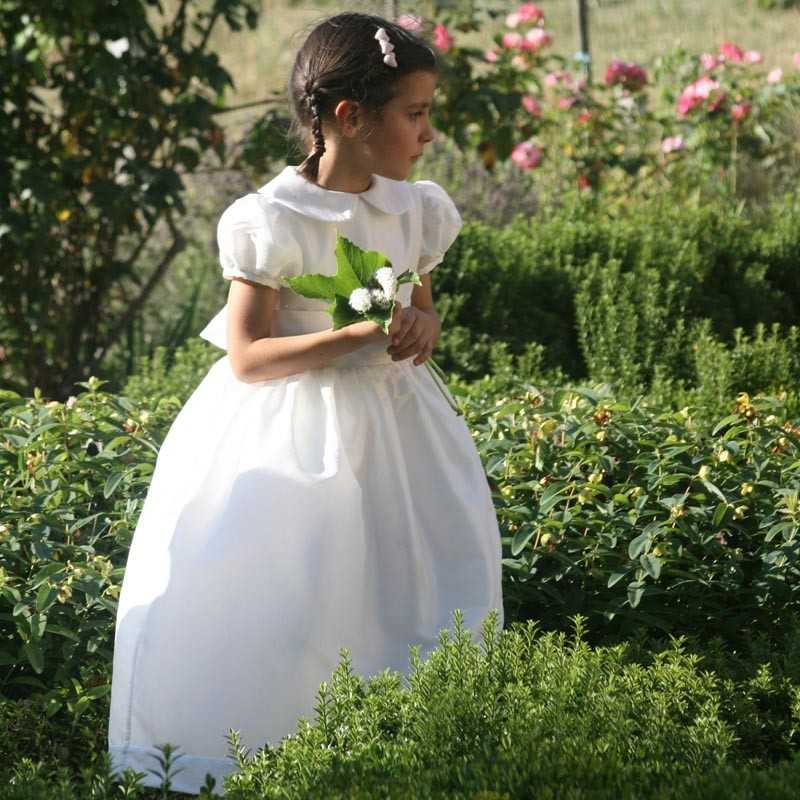 Gallia white peter pan collar and puff sleeves communion dress by French Royal designer Little Eglantine