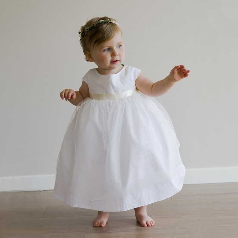 Anna dress - designer baby girl clothes - French royal designer Little Eglantine - Couture tulla with dots dress