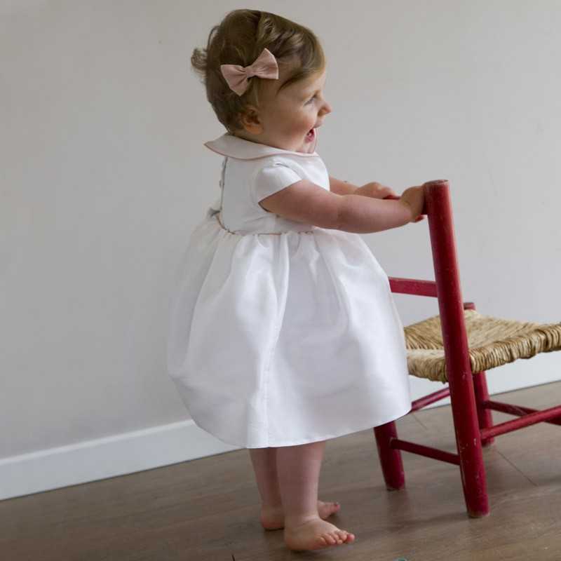Baby christening dresses for elegant girls I Zelie baby girl dress with peter pan collar & matching knickers - Little Eglantine