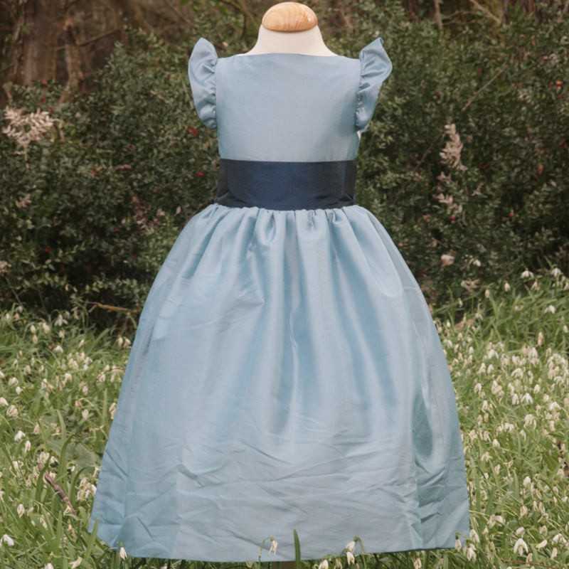 Isobel frill sleeves flower girl dress in pale blue Little Eglantine - designer flower girl dresses UK