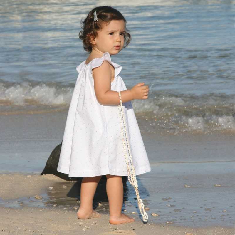 Designer Gold dots baby dress in white cotton - little Eglantine