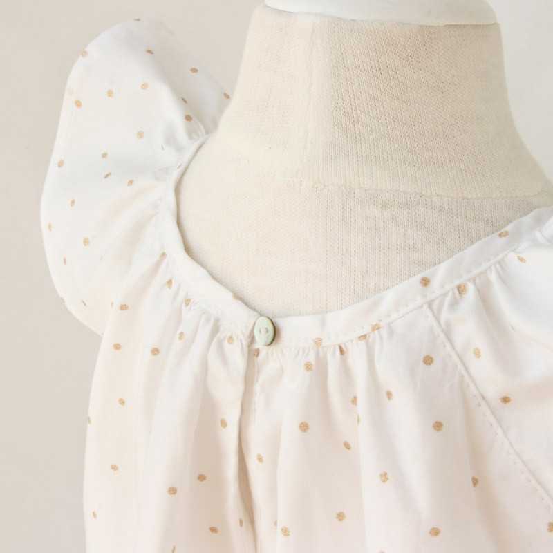 Designer Gold dots baby dress in white cotton - little Eglantine