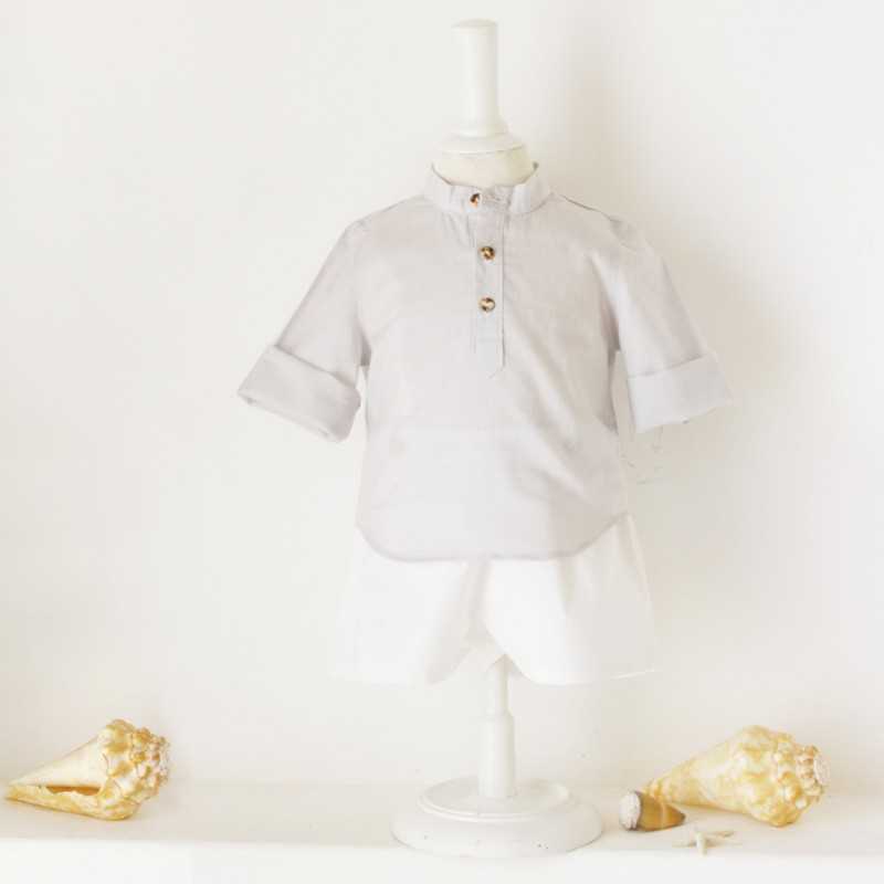 Designer baby Boys soft Grey Cotton Shirt - Little Eglantine
