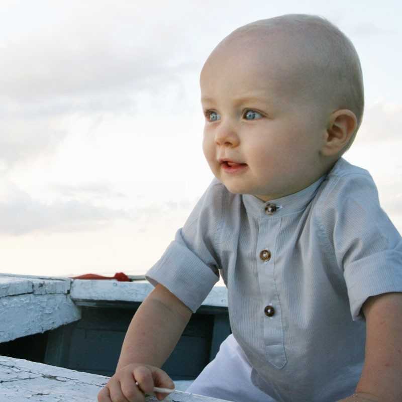 Soft grey Mao collar baby boy shirt