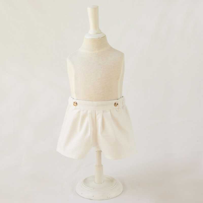Designer baby Boys white cotton shorts with mother of pearl buttons- Little Eglantine