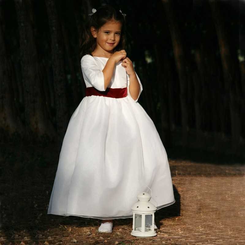 white and burgundy flower girl dress Azazie A-Line/Princess V-Neck Asymmetrical Tulle Flower Girl Dresses