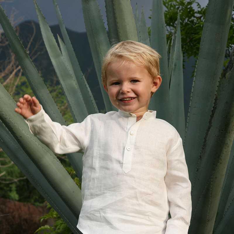 ivory linen shirt with long sleeves for page boy by French designer Little Eglantine