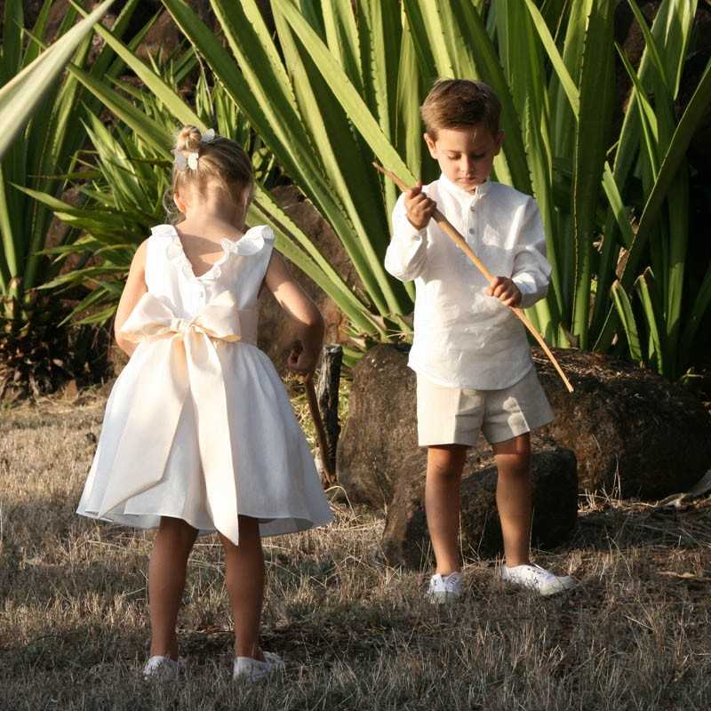 Natural straw - beige linen shorts for page boys and special occasions by French designer Little Eglantine