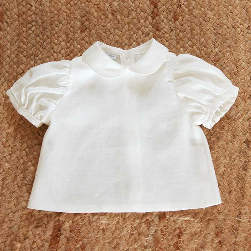 Linen Baby Shirt  with puff sleeves