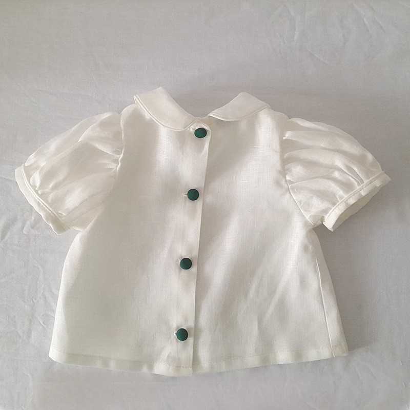 Adorable Baby linen shirt  with peter pan collar & puff sleeves Little Eglantine