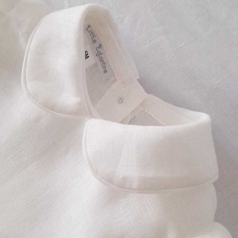 Adorable Baby linen shirt  with peter pan collar & puff sleeves Little Eglantine