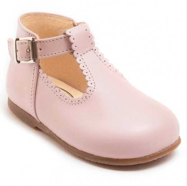 soft pink Clementine T-bar shoes with buckle Little Eglantine