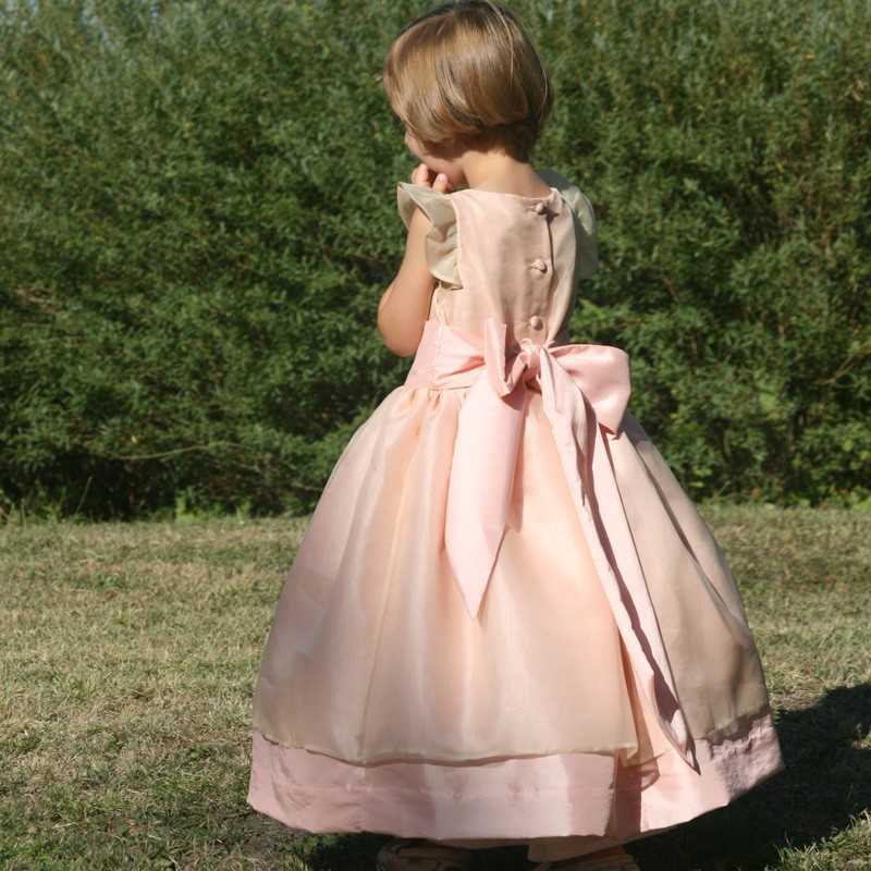 Adele pink flower girl dress with off white silk organza overskirt by Royal designer Little Eglantine- designer flower girl dres