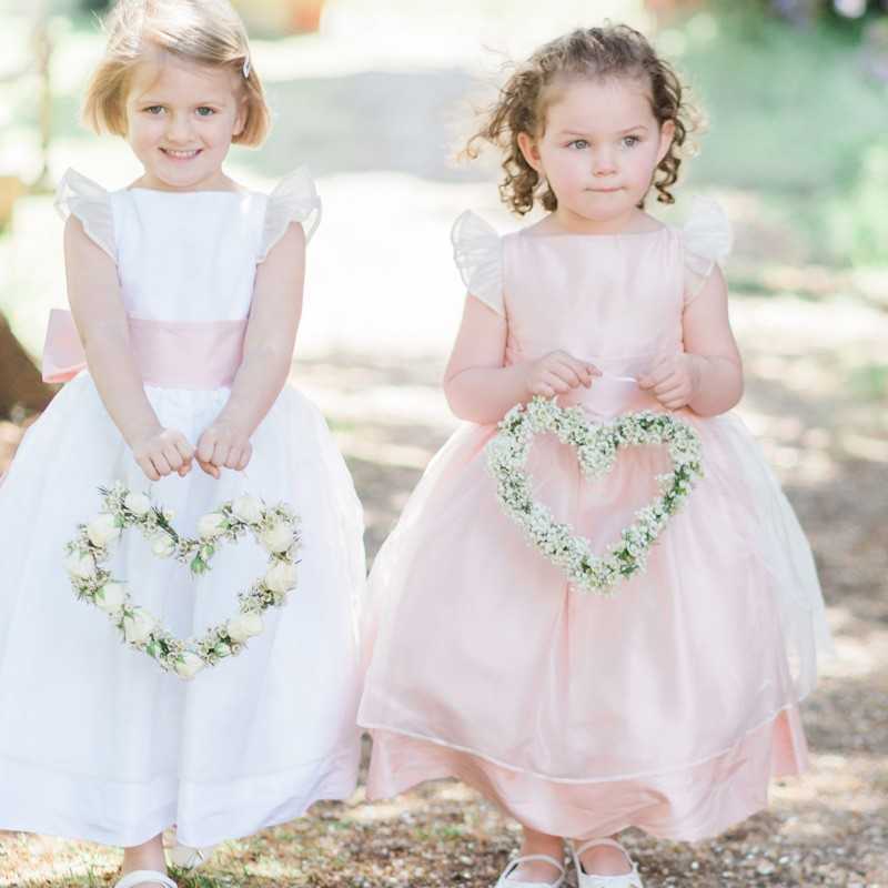 Adele white and pink silk organza flower girl dress by Royal designer Little Eglantine- designer flower girl dresses uk