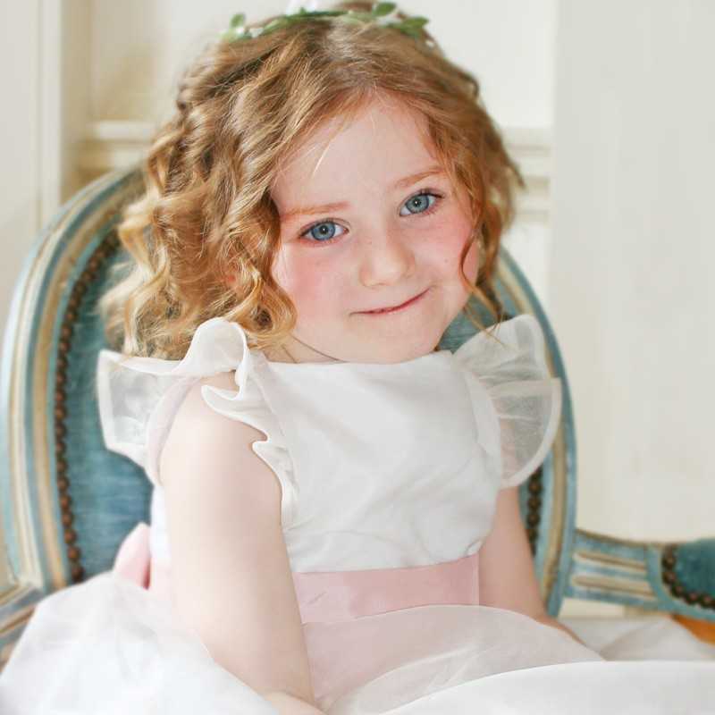 designer flower girl dresses uk Adele white and pink silk organza flower girl dress by Royal designer Little Eglantine