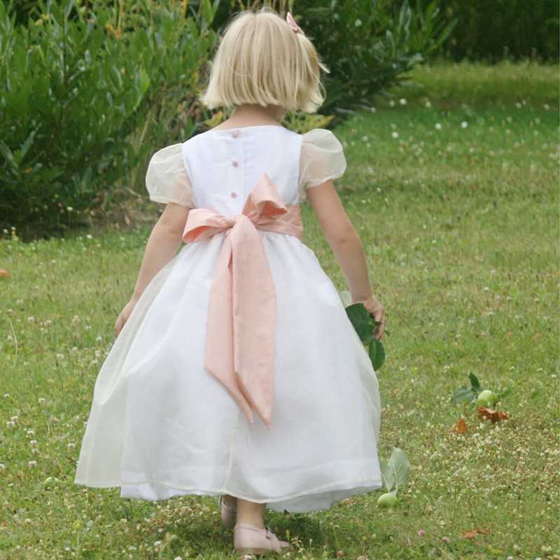 Designer flower girl dresses UK : Alix silk organza puff sleeves bridesmaid dress by UK designer Little Eglantine
