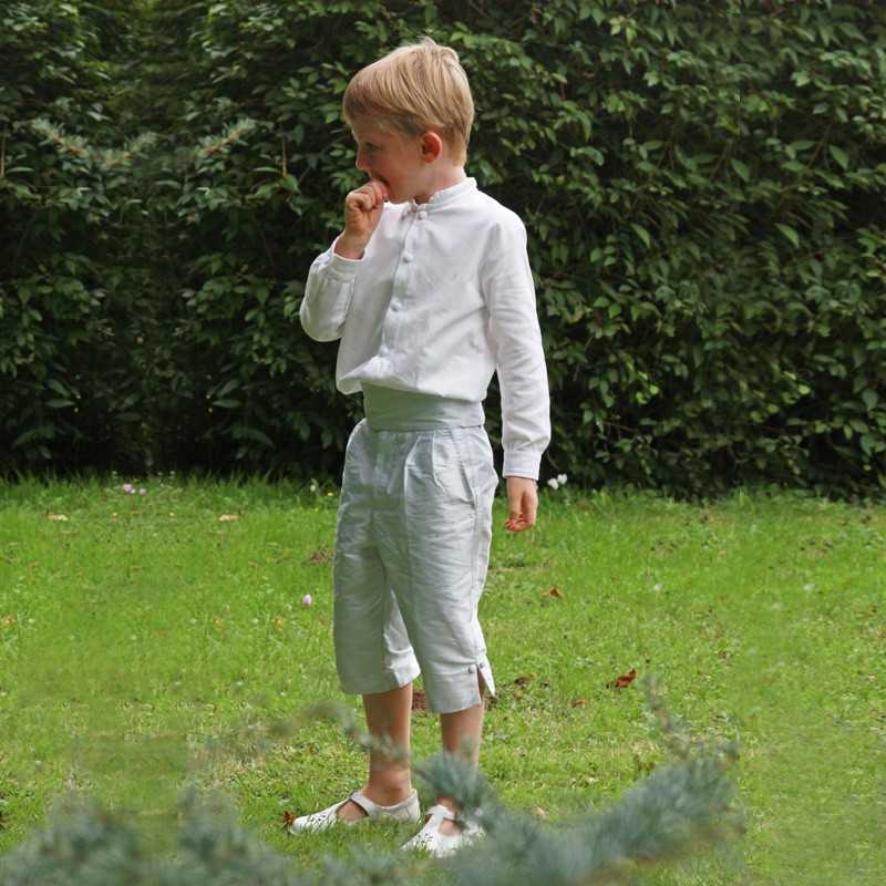 page boy outfits - soft grey silk 3/4 button shorts for page boys by Little Eglantine