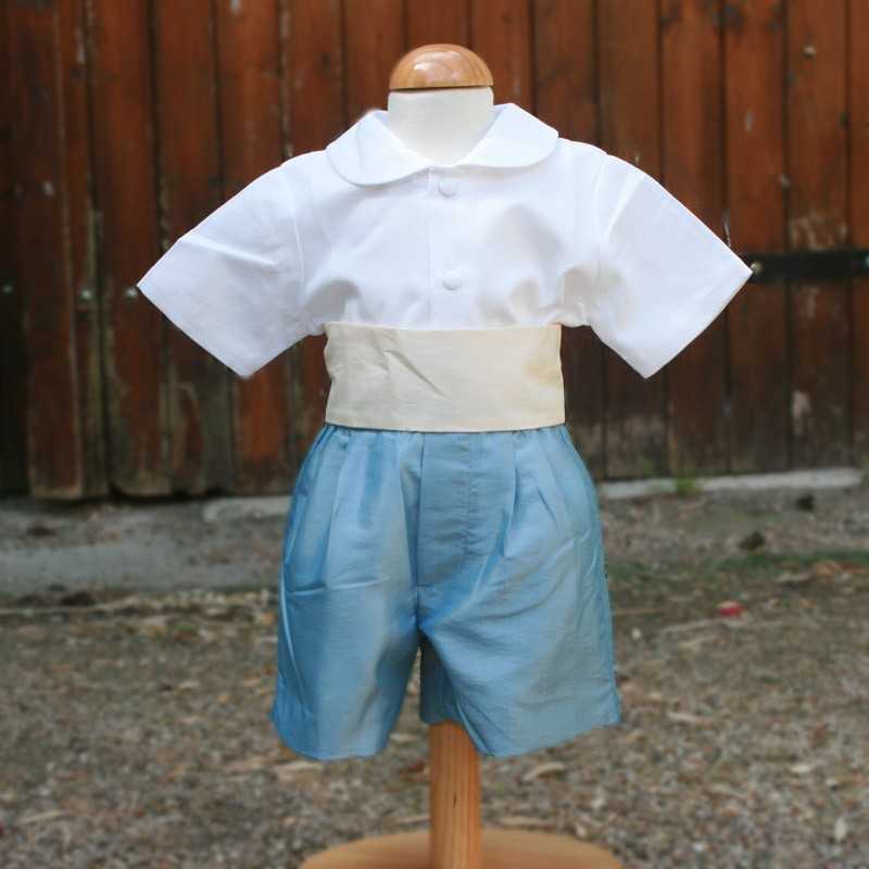 Pale blue taffeta baby page boy shorts by French Royal designer Little Eglantine