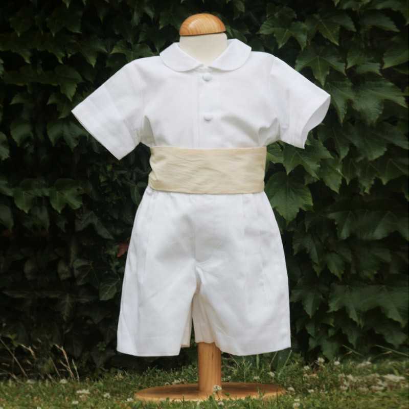 Baby christening outfit : White cotton baby christening shorts by French Royal designer Little Eglantine