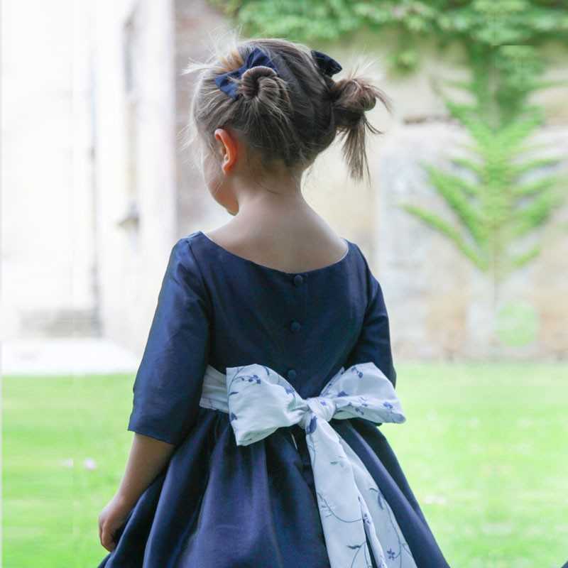 Navy blue Claire 3/4 length sleeves flower girl dress for winter wedding of fall wedding by French designer Little Eglantine