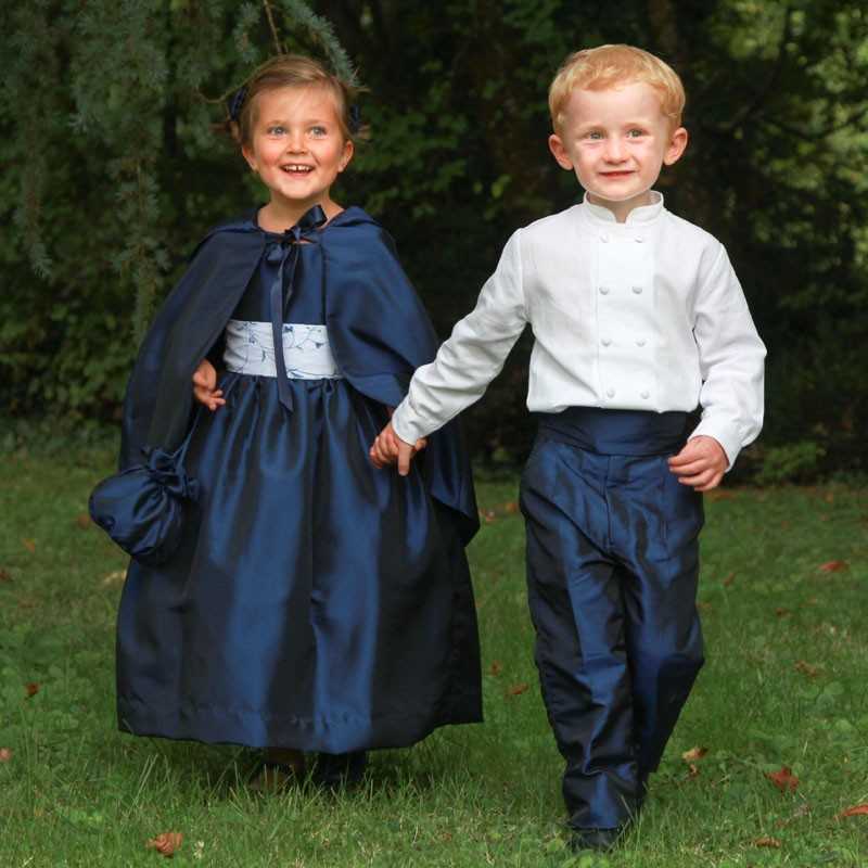 Claire 3/4 length sleeves flower girl dress in navy blue for winter wedding of fall wedding by French designer Little Eglantine