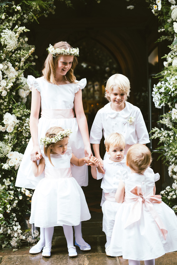 Flower girls in white and pink at Blenheim Palace wedding