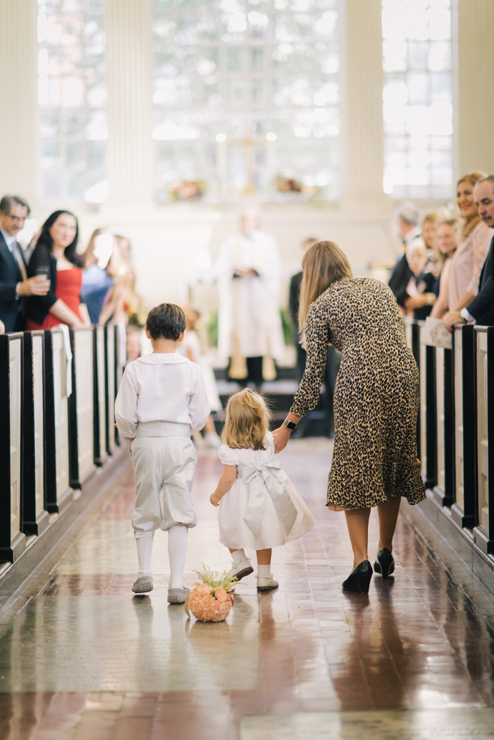 page boy and flower girl wearing Little Eglantine white and silver outfits