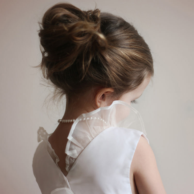 Chloe silk organze flower girl dress with frill collar for an elegant city wedding by Little Eglantine