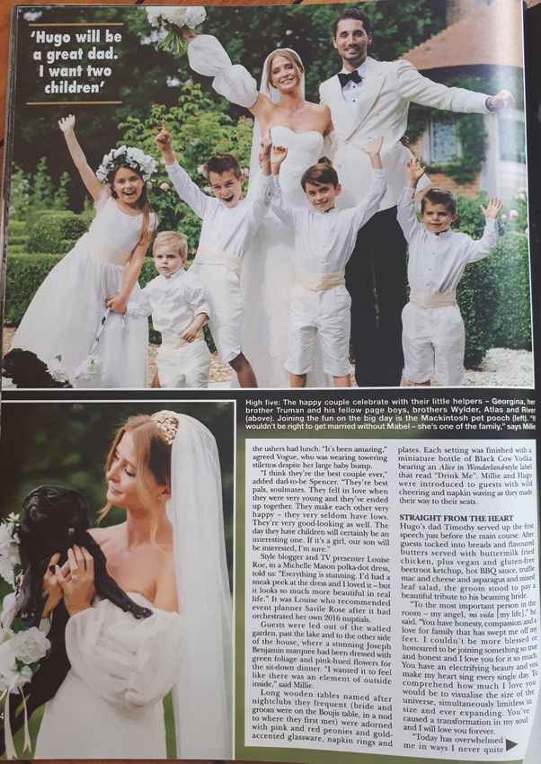 Millie Mackintosh wedding - flower girl dress and page boy outfits by French designer Little Eglantine