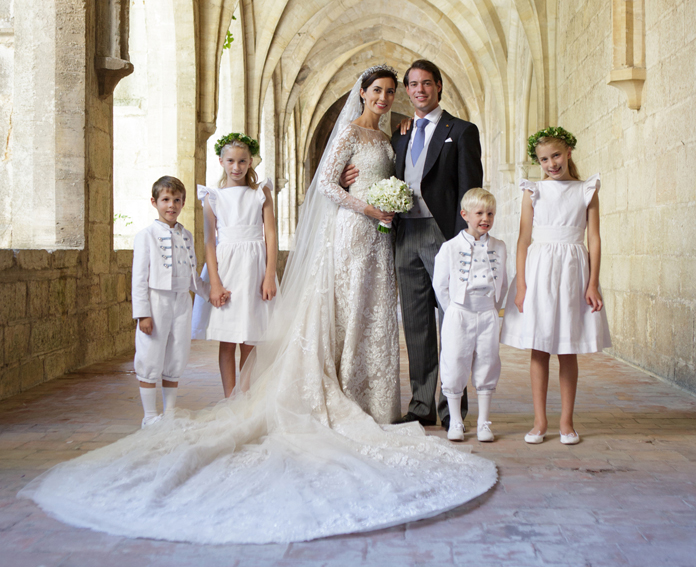 Bespoke flower girl dresses and bespoke page boy outfits by French Royal designer Little Eglantine for Princess Claire of Luxembourg wedding